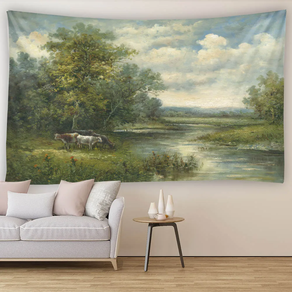 Rural scenery oil painting wall tapestry, retro oil painting, suitable for aesthetic wall decoration in bedrooms, living rooms
Rural scenery oil painting wall tapestry, retro oil painting, suitable for aesthetic wall decoration in bedrooms, living rooms