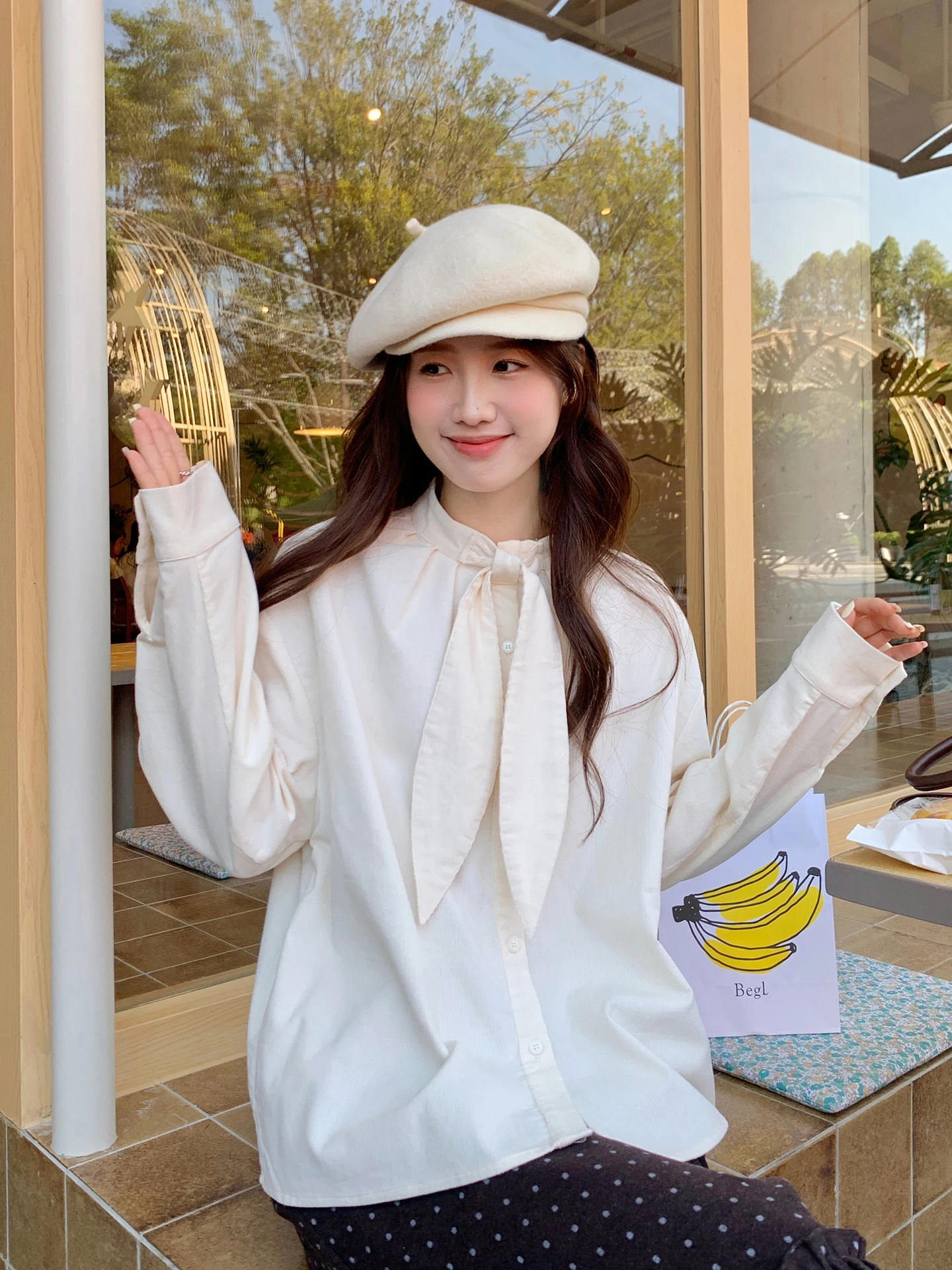 Cheese Rabbit Polka Dot Corduroy irt Women's Sa Stand Collar Layering irt Vintage Design Sense Elegance Top Ins
Cheese Rabbit Polka Dot Corduroy irt Women's Sa Stand Collar Layering irt Vintage Design Sense Elegance Top Ins