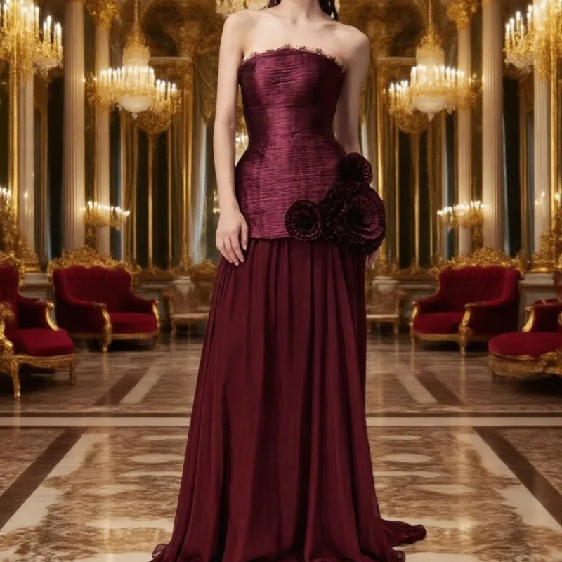 Temperament Strapless Chiffon Sleeveless Prom Dresses Elegant Floor Length Celebrity Gowns Vestido Customized
Temperament Strapless Chiffon Sleeveless Prom Dresses Elegant Floor Length Celebrity Gowns Vestido Customized