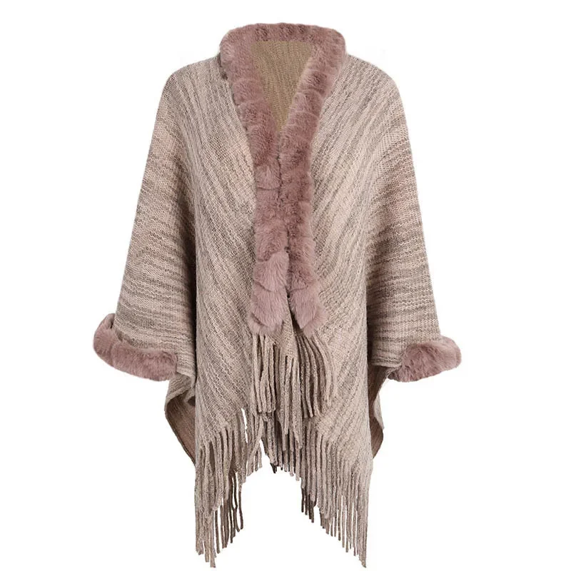 Autumn Winter Warm knitted Imitation Wool Collar Tassel shawl Fashionable Upscale Poncho Lady Capes Khaki Cloaks
Autumn Winter Warm knitted Imitation Wool Collar Tassel shawl Fashionable Upscale Poncho Lady Capes Khaki Cloaks
