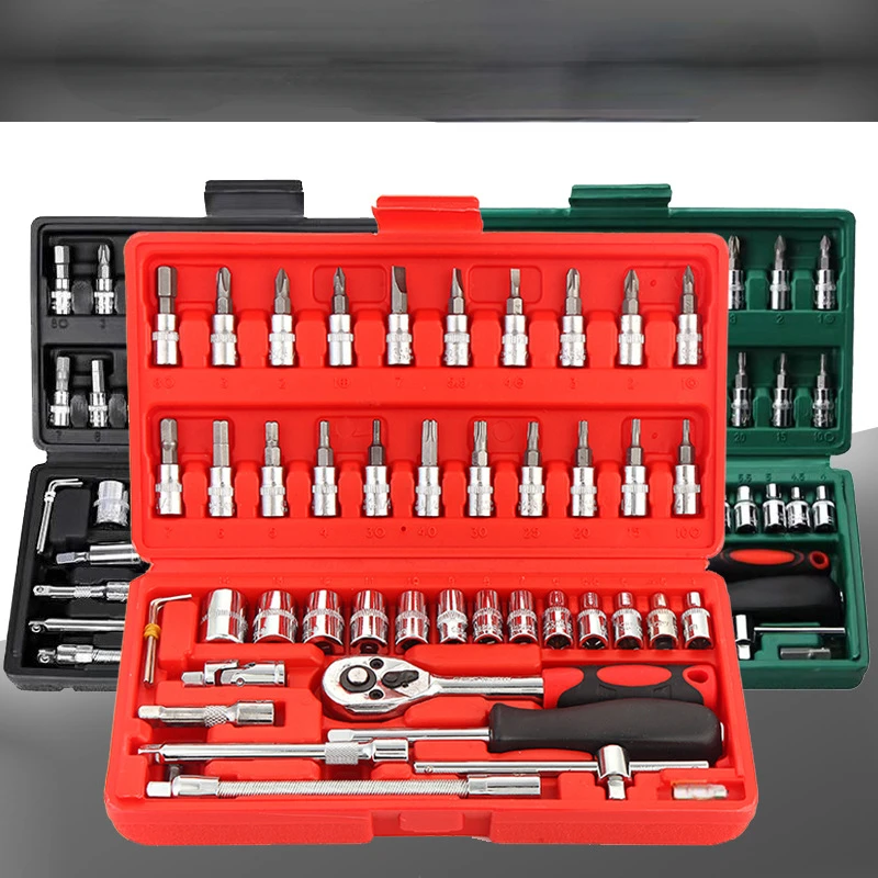 46 piece auto repair tool set, sleeve tool with ratchet wrench, screwdriver combination tool set, auto parts
46 piece auto repair tool set, sleeve tool with ratchet wrench, screwdriver combination tool set, auto parts