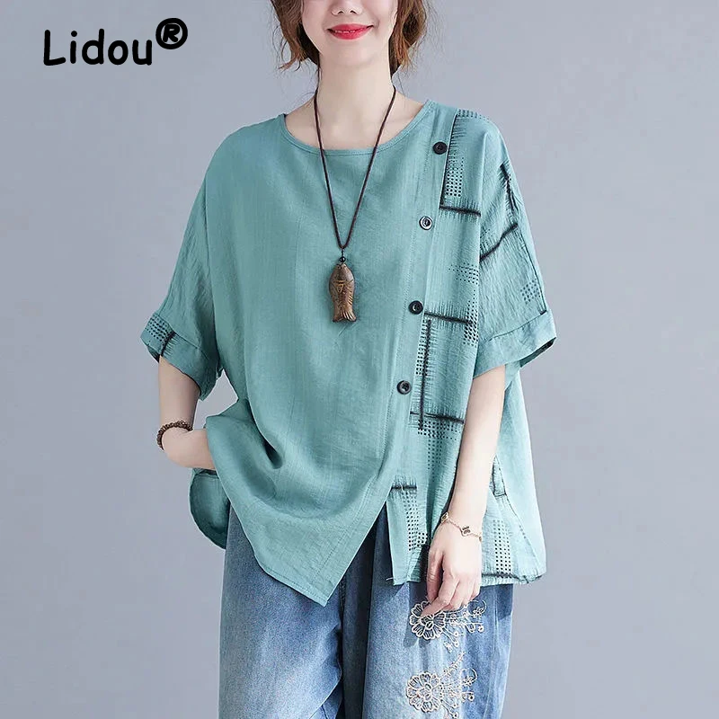Women Summer Vintage Print Streetwear Oversized T Shirt Y2K Irregular Casual Short Sleeve Cotton Linen Tunic Tops Ropa De Mujer
Women Summer Vintage Print Streetwear Oversized T Shirt Y2K Irregular Casual Short Sleeve Cotton Linen Tunic Tops Ropa De Mujer