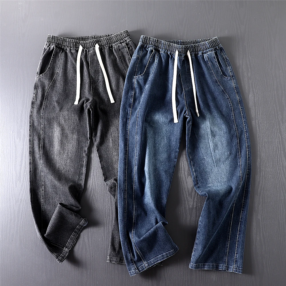 Retro American Denim Jeans Men's Pure Cotton Waed Splicing Loose Straight Casual Jeans mid Waist Belted Autumn Winter
Retro American Denim Jeans Men's Pure Cotton Waed Splicing Loose Straight Casual Jeans mid Waist Belted Autumn Winter