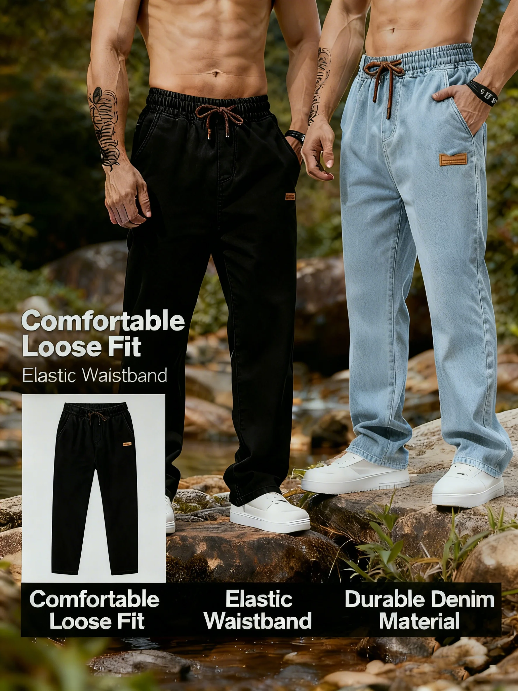 Мужские джинсы свободного кроя с эластичной резинкой на талии, повседневные брюки, удобные джинсовые брюки, прямые брюки на шнурке, мужская модная повседневная одежда
Мужские джинсы свободного кроя с эластичной резинкой на талии, повседневные брюки, удобные джинсовые брюки, прямые брюки на шнурке, мужская модная повседневная одежда