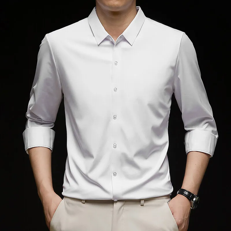 White Smart Casual Stretch Dress Shirt Men Solid Long Sleeve Formal Suit Shirts Men's Wedding Business Casual Button Down Shirts
White Smart Casual Stretch Dress Shirt Men Solid Long Sleeve Formal Suit Shirts Men's Wedding Business Casual Button Down Shirts