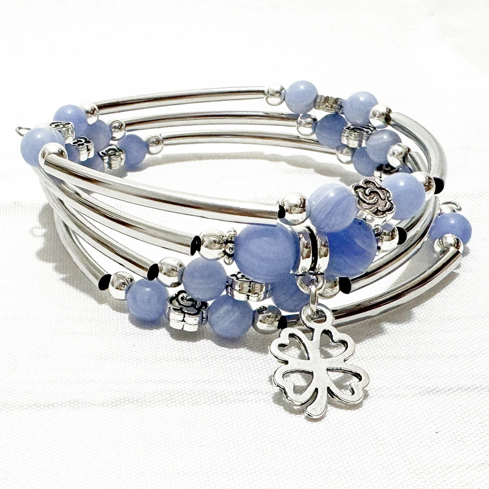 MG2348 New Design 6/8 MM Blue Lace Agate Boho Wrap Bangle Womens Natural Gemstone Handmade Bohemian Bracelet
MG2348 New Design 6/8 MM Blue Lace Agate Boho Wrap Bangle Womens Natural Gemstone Handmade Bohemian Bracelet