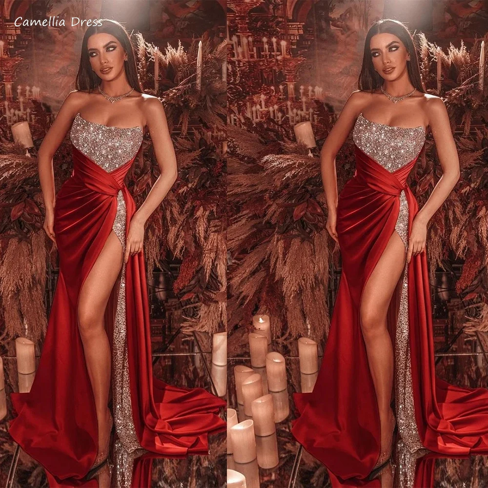 Sexy Sheath Prom Dresses 2023 Romantic Strapless Formal Prom Gowns Sequins Split Side Princess Long Evening Dress فستان سهرة
Sexy Sheath Prom Dresses 2023 Romantic Strapless Formal Prom Gowns Sequins Split Side Princess Long Evening Dress فستان سهرة
