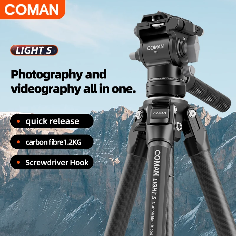 COMAN Light-S Lightweight Carbon Fiber Travel Tripod With Hydraulic Damping Ball Head Arca Swiss Plate Compatible DSLR Camera
COMAN Light-S Lightweight Carbon Fiber Travel Tripod With Hydraulic Damping Ball Head Arca Swiss Plate Compatible DSLR Camera