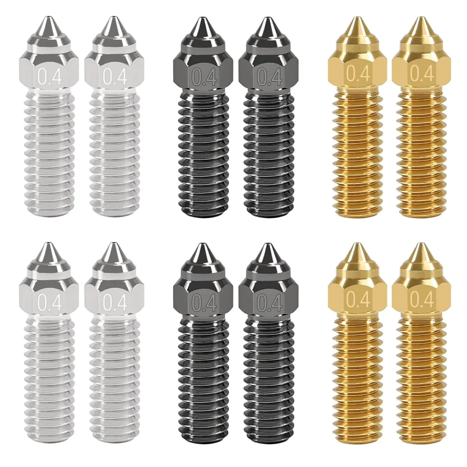 12PCS K1 Nozzles Kit 0.4mm /1.75 mm 3D Printer 4PCS Hardened Steel Nozzle+ 4PCS Copper Alloy Nozzle+ 4PCS Brass 0.4mm Nozzles
12PCS K1 Nozzles Kit 0.4mm /1.75 mm 3D Printer 4PCS Hardened Steel Nozzle+ 4PCS Copper Alloy Nozzle+ 4PCS Brass 0.4mm Nozzles