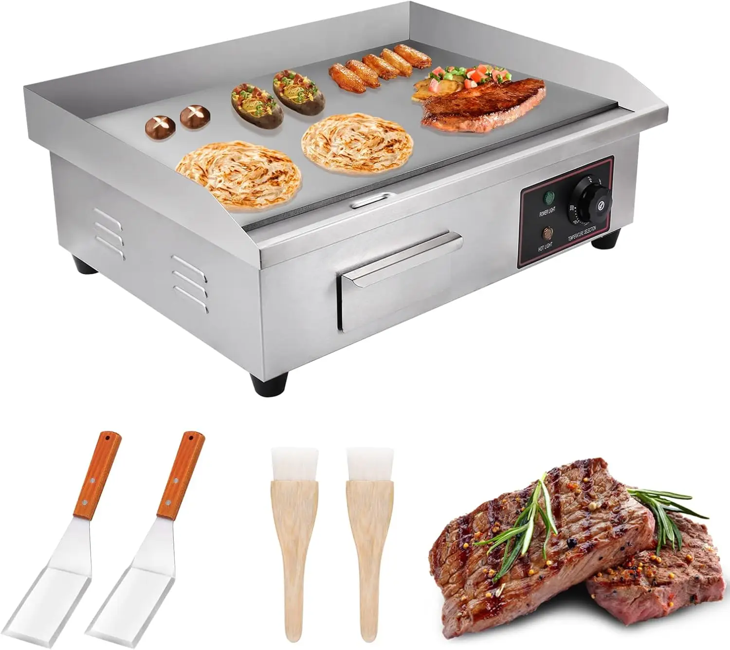 Commercial Electric Griddle, 22" Stainless Steel Countertop Flat Top Grill with Cast Iron Cooking Plate, 122℉-572℉ Adjustable Te
Commercial Electric Griddle, 22" Stainless Steel Countertop Flat Top Grill with Cast Iron Cooking Plate, 122℉-572℉ Adjustable Te