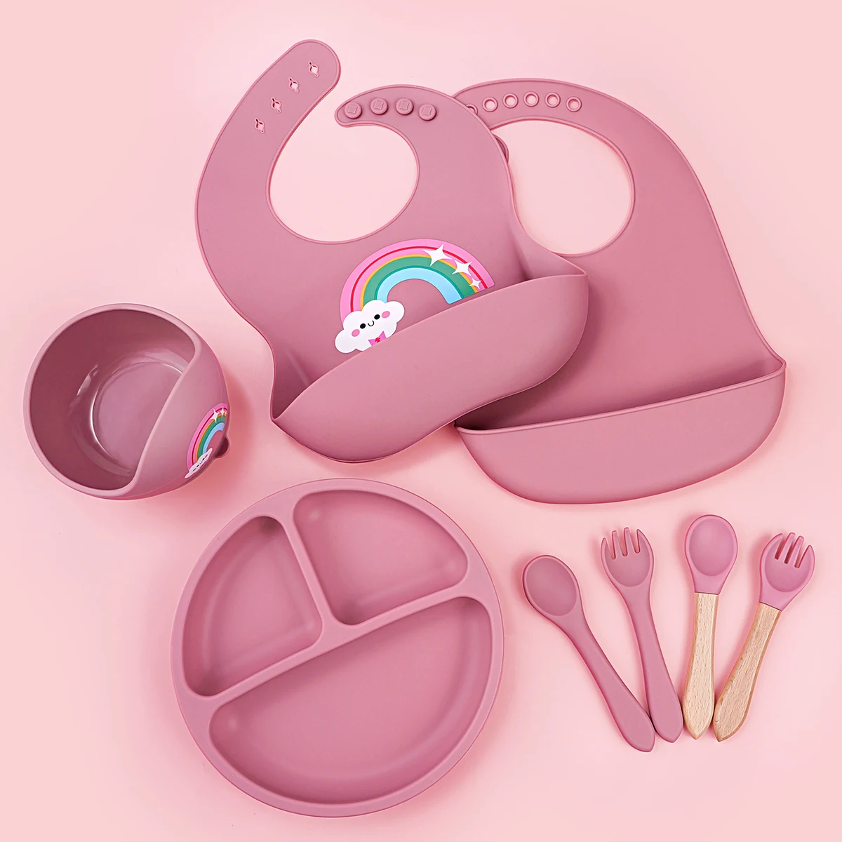 8pcs/Set Baby Feeding Tableware Set Cartoon Silicone Plate For Sucker Bowl Silicone Spoon Fork Adjustable Bibs Children Stuff
8pcs/Set Baby Feeding Tableware Set Cartoon Silicone Plate For Sucker Bowl Silicone Spoon Fork Adjustable Bibs Children Stuff