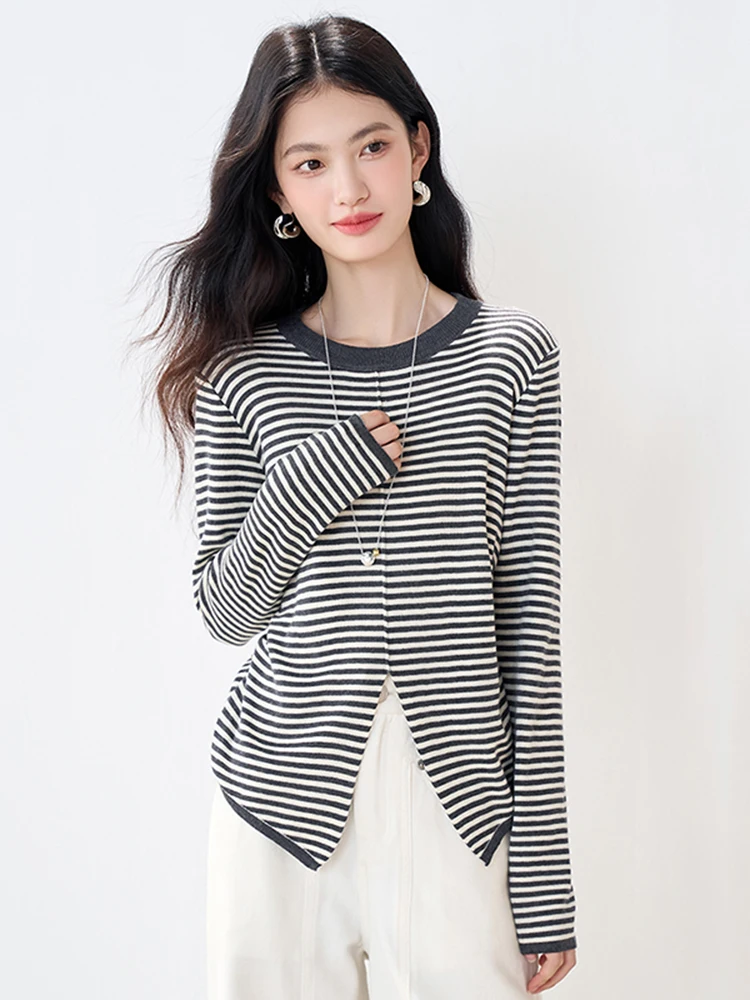 Slimming Striped Patchwork Long Sve round Ne T-irt Women's Base Layer Top Ciwalk Faionable Korean Sle Spring New
Slimming Striped Patchwork Long Sve round Ne T-irt Women's Base Layer Top Ciwalk Faionable Korean Sle Spring New