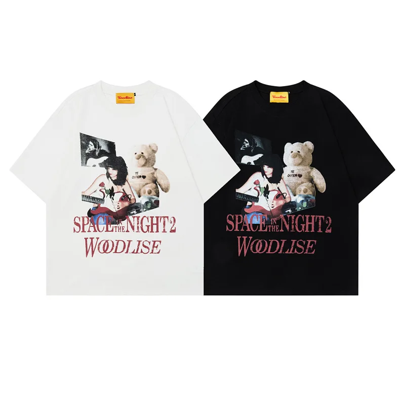 American vintage Bear figure print short-sleeved T-shirt men and women's national trend street couple oversize breathable T-shir
American vintage Bear figure print short-sleeved T-shirt men and women's national trend street couple oversize breathable T-shir