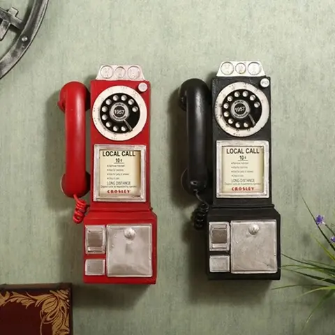 Creativity Vintage Telephone Model Wall Hanging Ornaments Retro Furniture Phone Miniature Crafts Gift for Bar Home Decoration