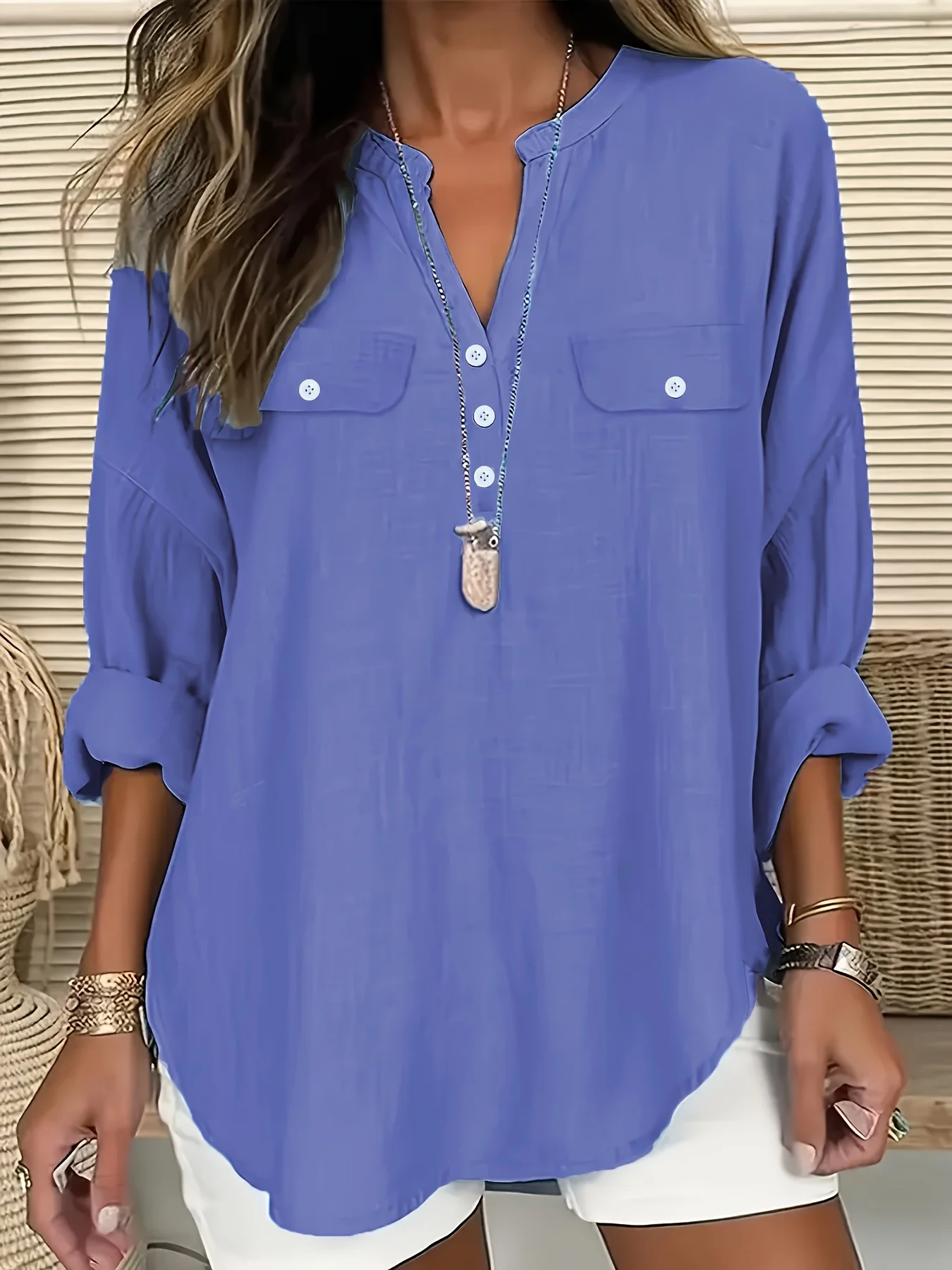Women's Fashion Casual Solid Color Long Sleeve V-Neck Women's Shirt Tops
Women's Fashion Casual Solid Color Long Sleeve V-Neck Women's Shirt Tops