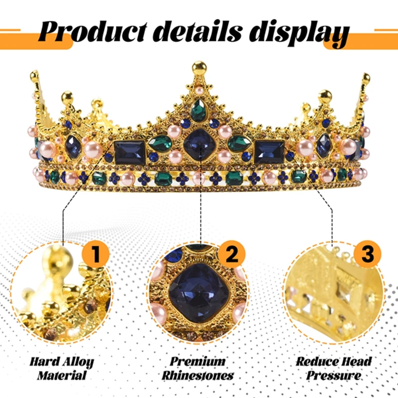 crownGold Crowns for Men - Baroque Vintage Rhinestone , Men'S Full Crown for Theater Prom
crownGold Crowns for Men - Baroque Vintage Rhinestone , Men'S Full Crown for Theater Prom