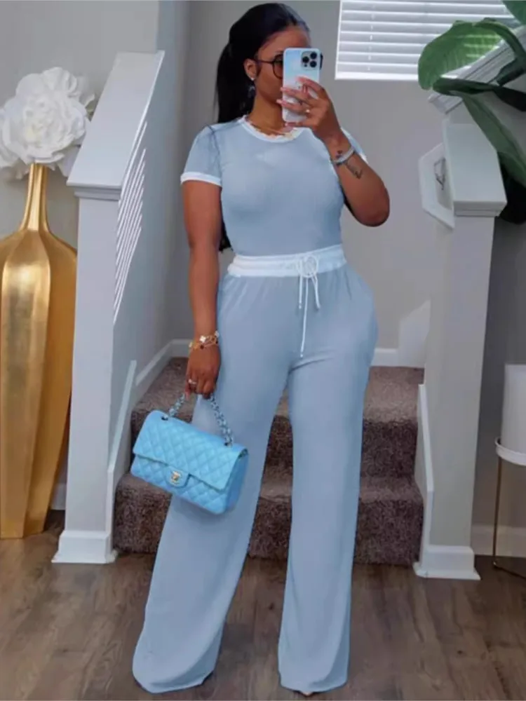 Knit Ribbed Women's Pants Set Short Sleeve T-shirt + Lace-up Wide Leg Pant 2025 Summer Active Two 2 Piece Sets Outfits Tracksuit
Knit Ribbed Women's Pants Set Short Sleeve T-shirt + Lace-up Wide Leg Pant 2025 Summer Active Two 2 Piece Sets Outfits Tracksuit