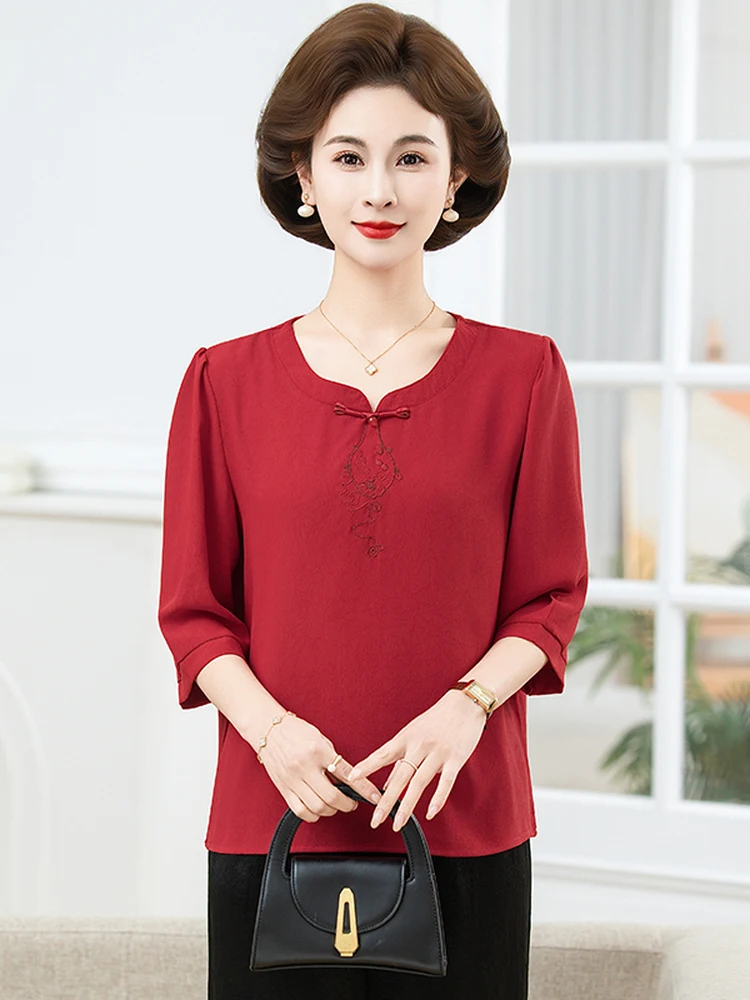 Ele Embroidered Button-Tie Svel T-irt for Middle-Aged And ly Women Slimming Age-Defng Quali Top
Ele Embroidered Button-Tie Svel T-irt for Middle-Aged And ly Women Slimming Age-Defng Quali Top