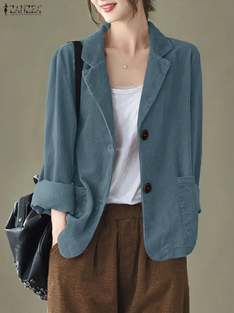 ZANZEA женский повседневный вельветовый пиджак, элегантный пиджак с зубчатыми лацканами и длинными рукавами, накладными карманами, пиджаки на пуговицах FW 202, офисная одежда
ZANZEA женский повседневный вельветовый пиджак, элегантный пиджак с зубчатыми лацканами и длинными рукавами, накладными карманами, пиджаки на пуговицах FW 202, офисная одежда