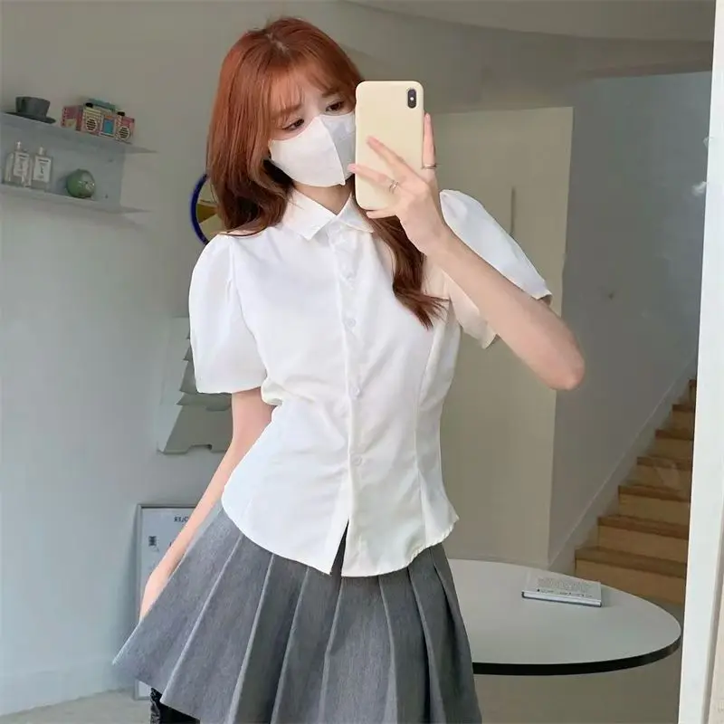 Puff Sleeve Shirts White Elegant Women Turn-down Collar Y2K Camisas Korean Skinny Chemises Femme Crop Top Slim Waist Shirts 2025
Puff Sleeve Shirts White Elegant Women Turn-down Collar Y2K Camisas Korean Skinny Chemises Femme Crop Top Slim Waist Shirts 2025