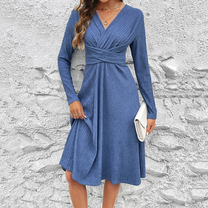 Female Dresses Spring Autumn New Long Sleeve Solid V-neck High Waist Office Lady Fashion Elegant Casual Women A-line Dresses
Female Dresses Spring Autumn New Long Sleeve Solid V-neck High Waist Office Lady Fashion Elegant Casual Women A-line Dresses