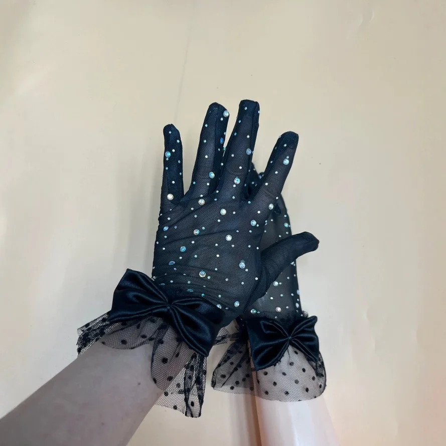 New Halloween cosplay dress gloves with tulle, glitter, black lace trim and bow
New Halloween cosplay dress gloves with tulle, glitter, black lace trim and bow