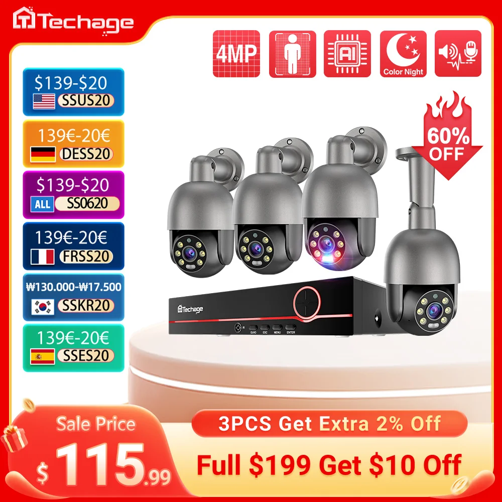 Techage UHD 8CH 4K PTZ POE Система камер безопасности 2K 5MP Цветное ночное видение CCTV Комплект защиты видеонаблюдения Обнаружение человека
Techage UHD 8CH 4K PTZ POE Система камер безопасности 2K 5MP Цветное ночное видение CCTV Комплект защиты видеонаблюдения Обнаружение человека