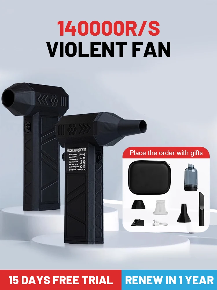 2025 Mini Turbo Jet Fan 140000RPM Brushless Motor Air Blower Adjustable wind speed Handheld Duct Fan 53M/S Turbo Fan with Light
2025 Mini Turbo Jet Fan 140000RPM Brushless Motor Air Blower Adjustable wind speed Handheld Duct Fan 53M/S Turbo Fan with Light