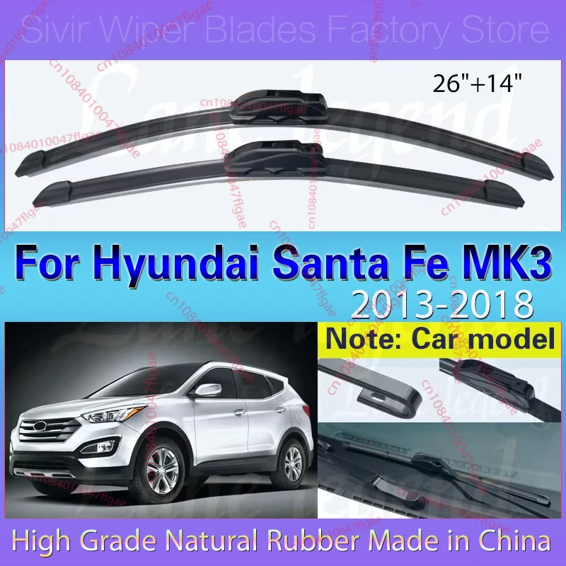 For Hyundai Santa Fe MK3 2013 - 2018 Front Wiper Blades Windshield Windscreen Clean Window Rain Brushes 26"+14" Car Accessories
For Hyundai Santa Fe MK3 2013 - 2018 Front Wiper Blades Windshield Windscreen Clean Window Rain Brushes 26"+14" Car Accessories