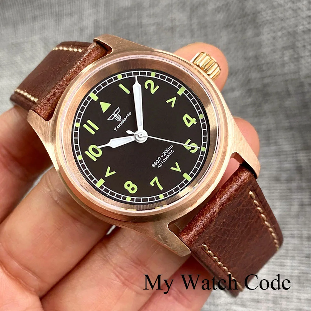 Real Bronze Pilot Watch Men Miyota 8215 Automatic Small Wristwatch Lume Clock Military Sapphire Glass 200m waterproof Tandorio
Real Bronze Pilot Watch Men Miyota 8215 Automatic Small Wristwatch Lume Clock Military Sapphire Glass 200m waterproof Tandorio
