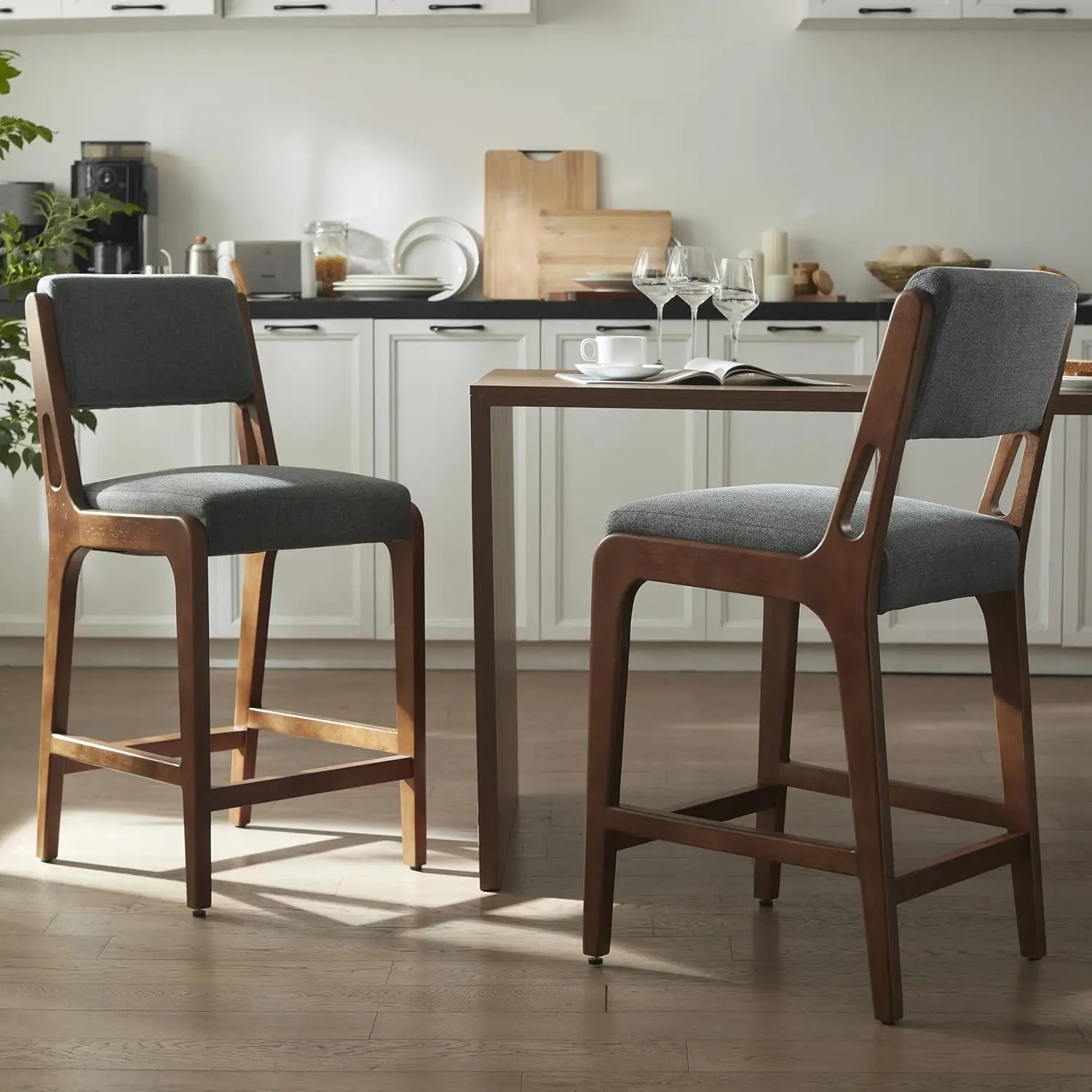 25.7" Counter Stools Set 2 Chenille Rubberwood Armless Back Kitchen Bar Grey, Customized
25.7" Counter Stools Set 2 Chenille Rubberwood Armless Back Kitchen Bar Grey, Customized