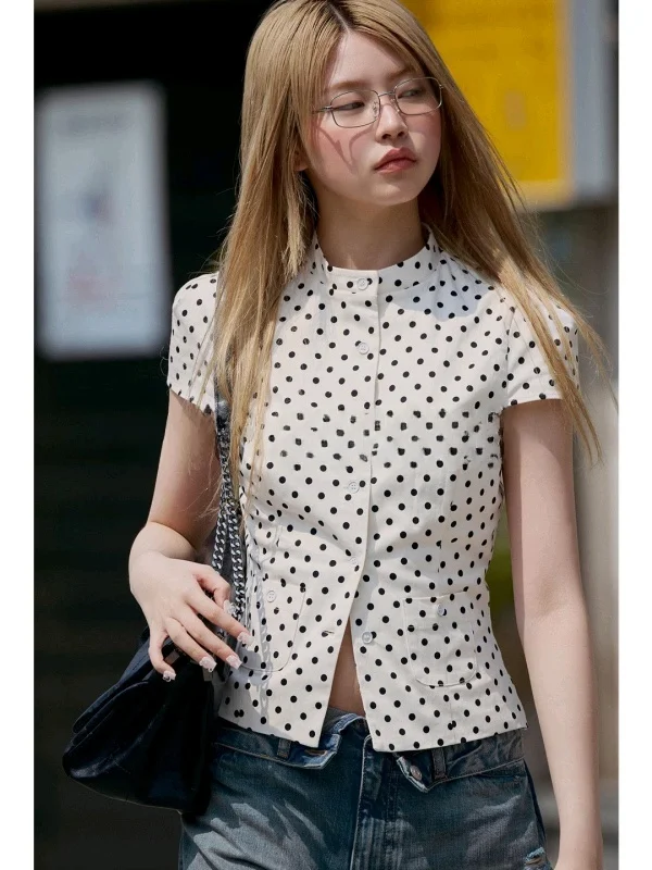 Summer Women's Fashioned Polka Dot Short Sleeve round Neck Waist-Cinching Shirt Single-Row Multiple-Buckled Comfortable Polye...
Summer Women's Fashioned Polka Dot Short Sleeve round Neck Waist-Cinching Shirt Single-Row Multiple-Buckled Comfortable Polye...