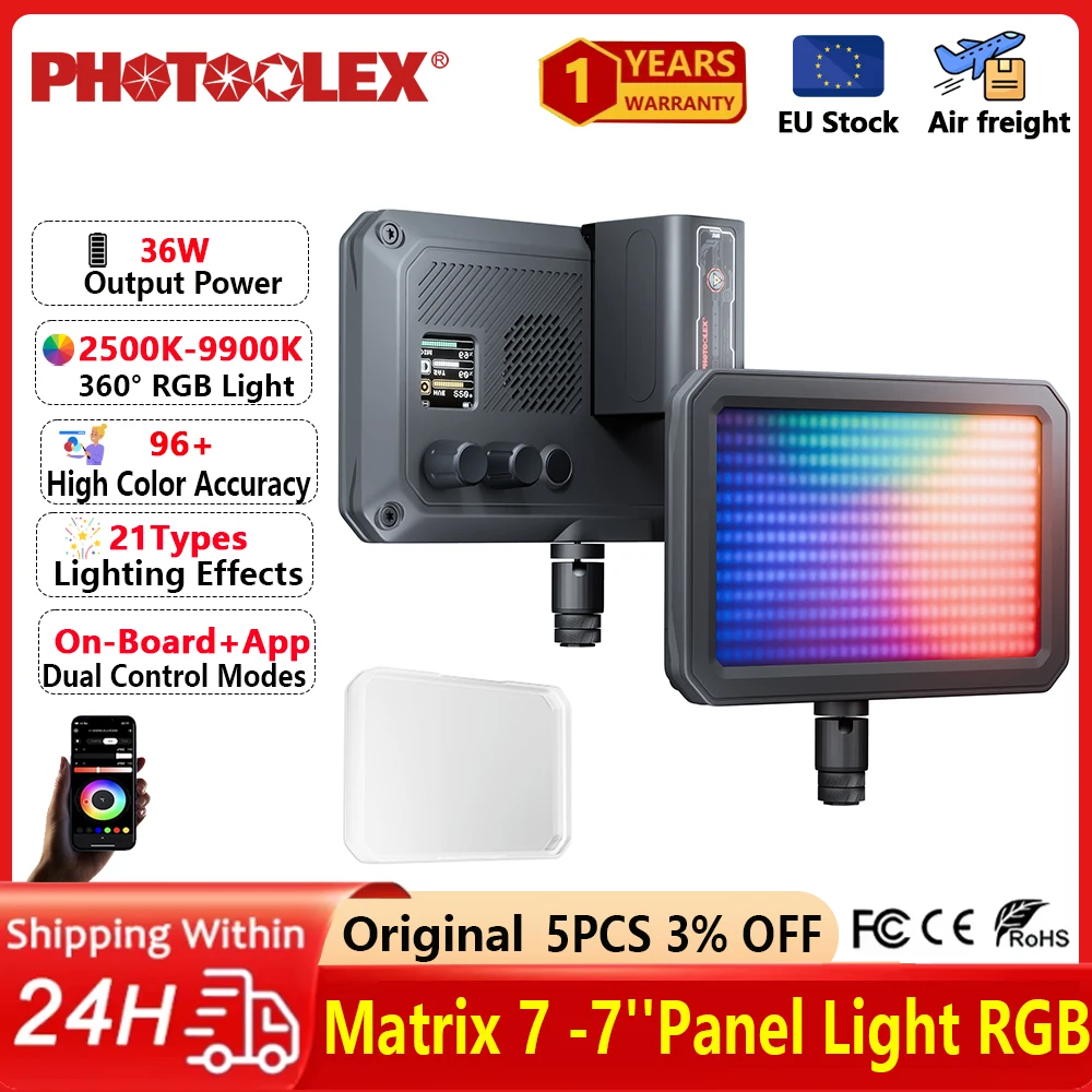 PHOTOOLEX Mairix07 RGB 36W Fill Light Portable High-Power Recording Photography Light Panel Light Full Color LED Video Light
PHOTOOLEX Mairix07 RGB 36W Fill Light Portable High-Power Recording Photography Light Panel Light Full Color LED Video Light