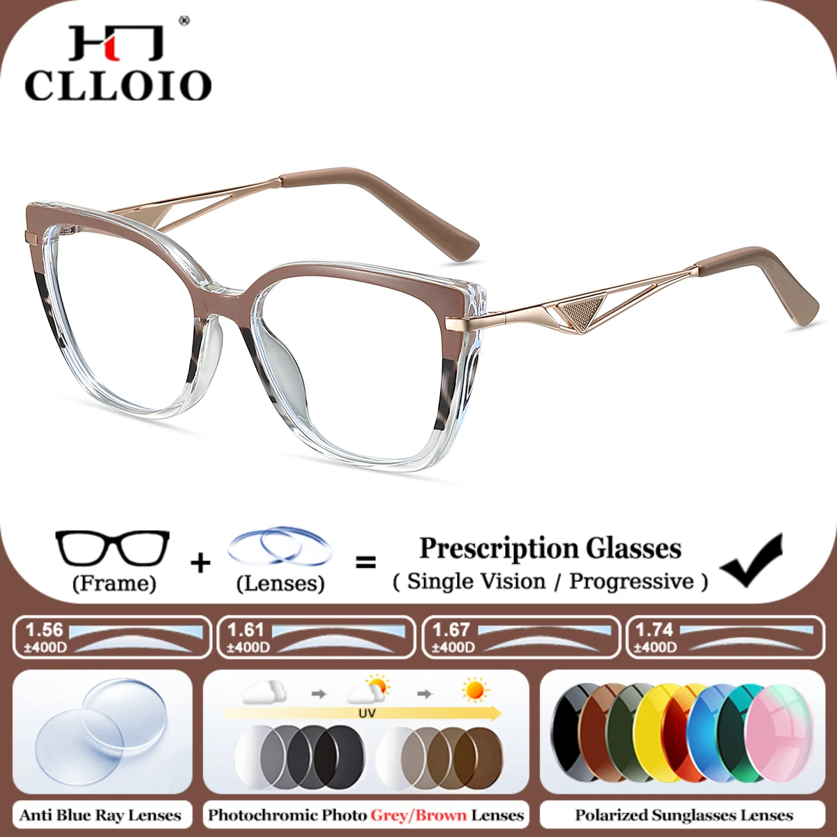 CLLOIO New Fashion Square Prescription Glasses Women Anti Blue Light Progressive Eyeware Photochromic UV Protection Eyeglasses
CLLOIO New Fashion Square Prescription Glasses Women Anti Blue Light Progressive Eyeware Photochromic UV Protection Eyeglasses