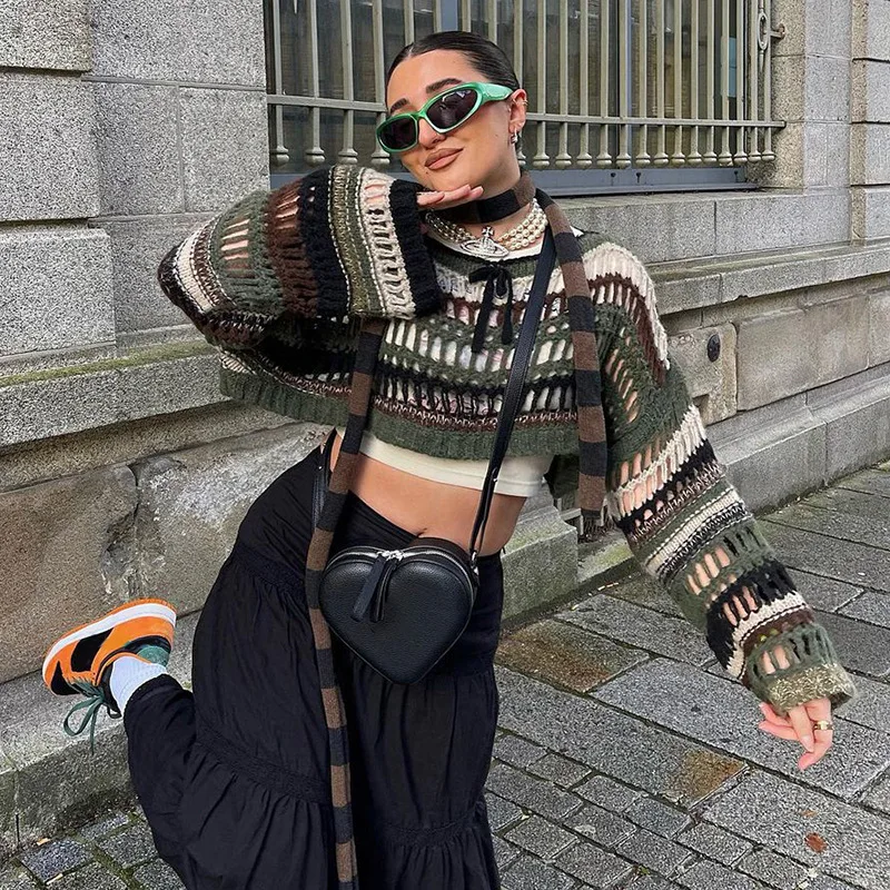 Y2k Striped Knit Sweater Hollow Out Crochet Top Women Casual Pullover Beach Smock Streetwear 2023 Autumn Winter Female Clothing
Y2k Striped Knit Sweater Hollow Out Crochet Top Women Casual Pullover Beach Smock Streetwear 2023 Autumn Winter Female Clothing