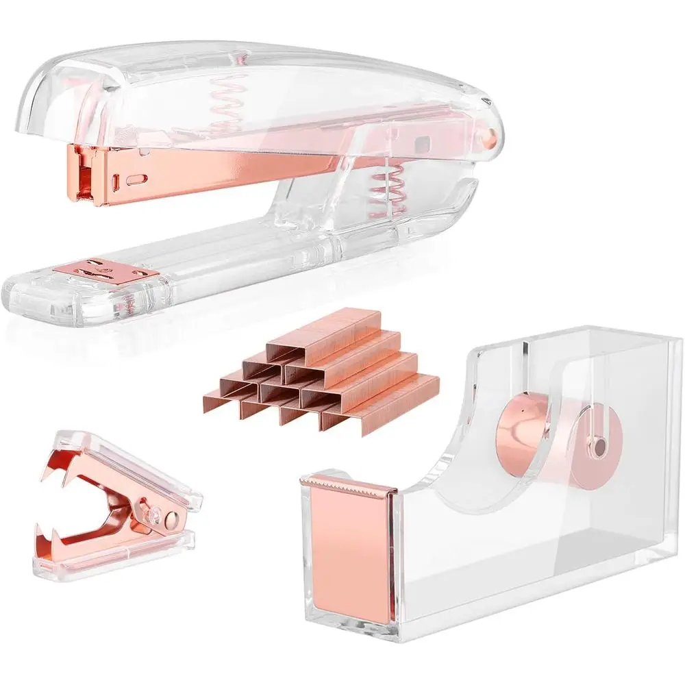 Rose Gold Desk Accessory Kit: Acrylic Stapler, Dispenser, Remover, 1000 Staples
Rose Gold Desk Accessory Kit: Acrylic Stapler, Dispenser, Remover, 1000 Staples