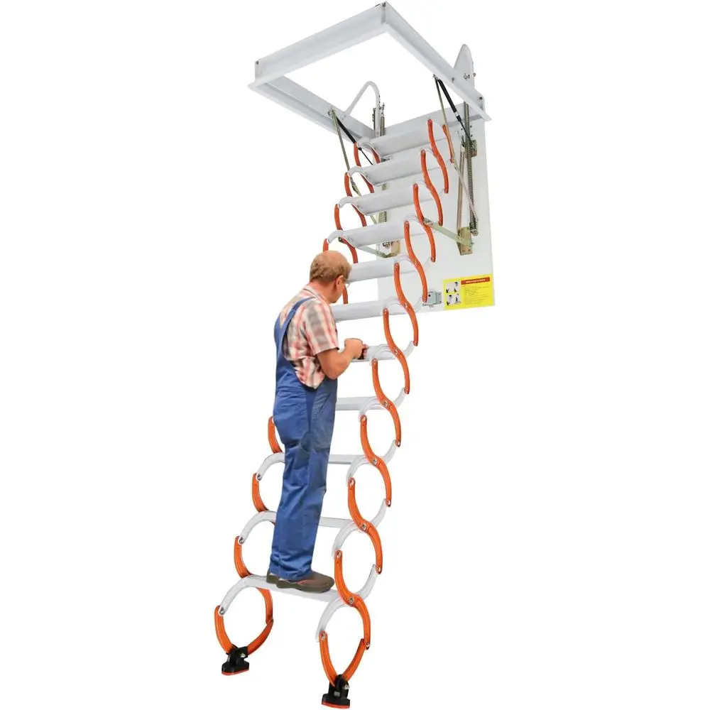Heavy-Duty 11-Step Retractable Attic Ladder with 661 lbs Capacity, Orange and White (Hidden Ceiling Access)
Heavy-Duty 11-Step Retractable Attic Ladder with 661 lbs Capacity, Orange and White (Hidden Ceiling Access)