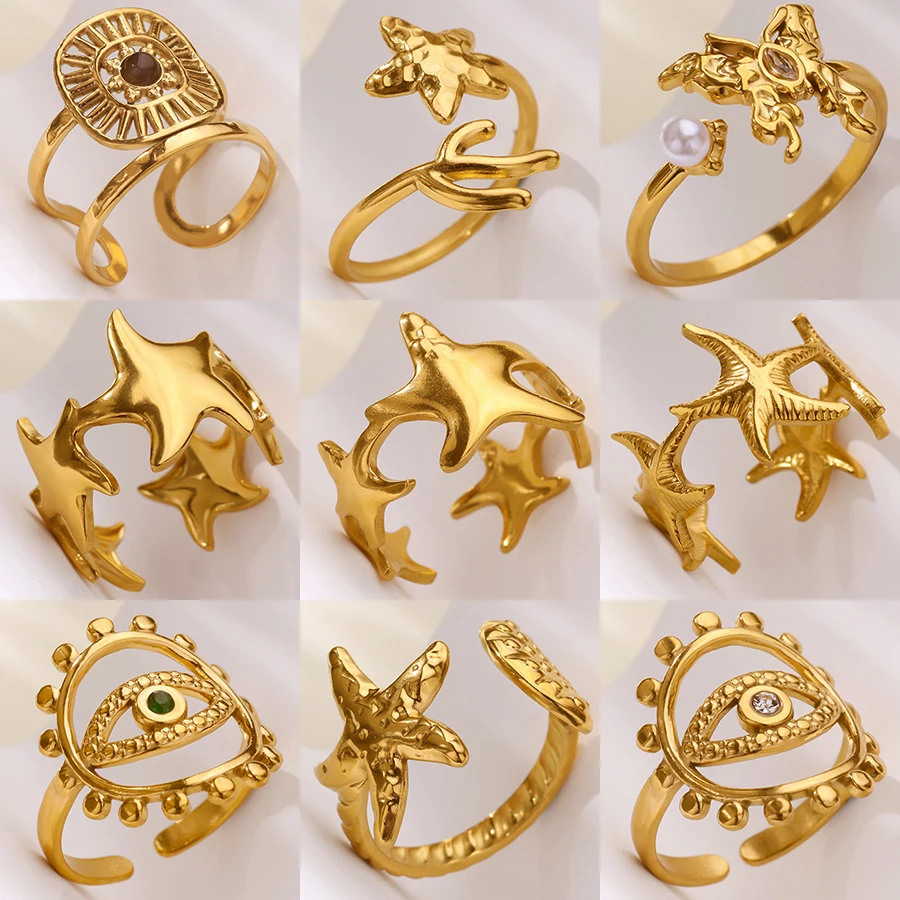 Luxury Zircon Starfish Evil Eye Ring for Women Stainless Steel Gold Color Cheap Ring Fashion Summer Beach Couple Jewelry anillos
Luxury Zircon Starfish Evil Eye Ring for Women Stainless Steel Gold Color Cheap Ring Fashion Summer Beach Couple Jewelry anillos