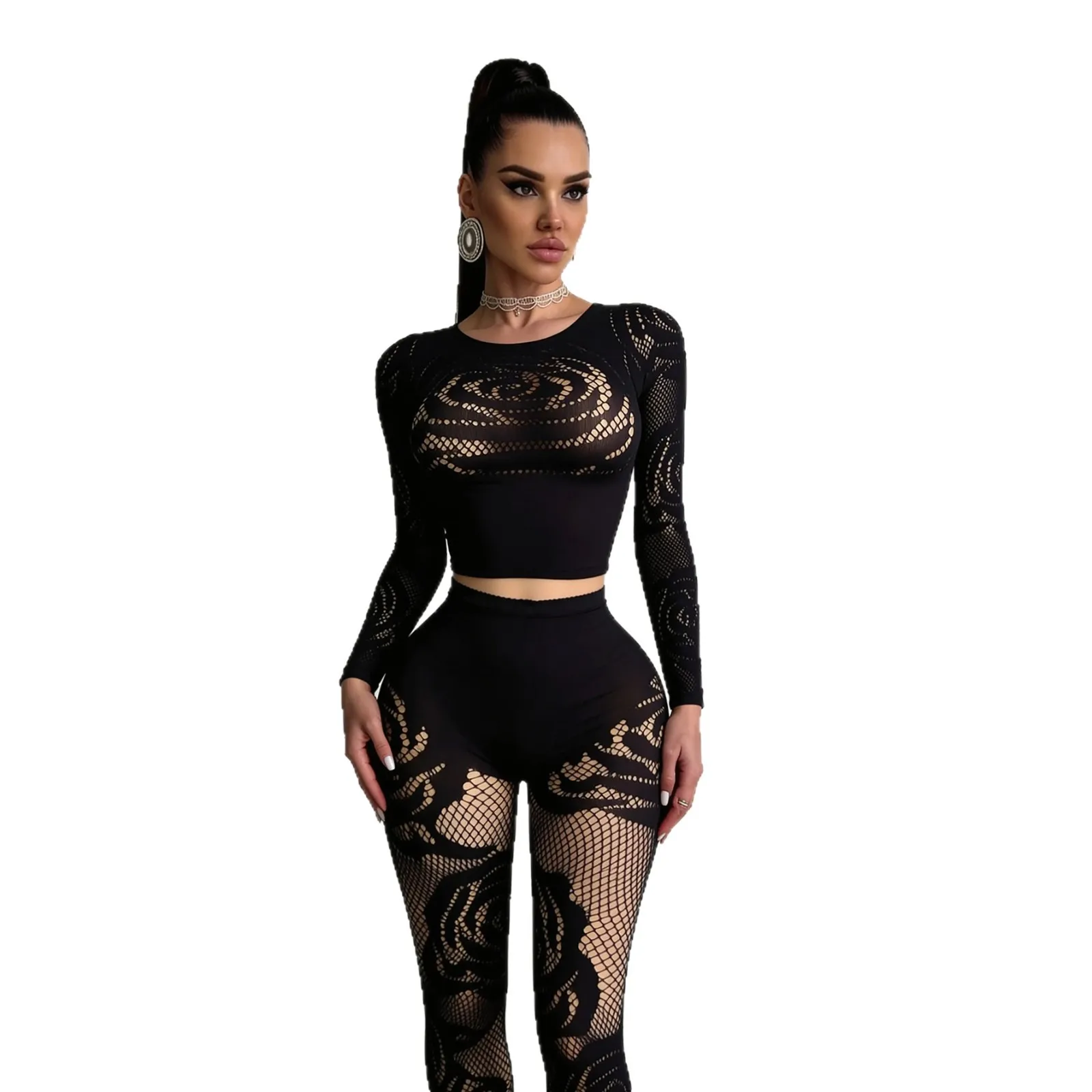 Sexy Rose Pattern Fishnet 2 Piece Set Women Long Sleeve Crop Top Sheer Mesh Leggings Bodycon Clubwear Party Exotic Lingerie
Sexy Rose Pattern Fishnet 2 Piece Set Women Long Sleeve Crop Top Sheer Mesh Leggings Bodycon Clubwear Party Exotic Lingerie