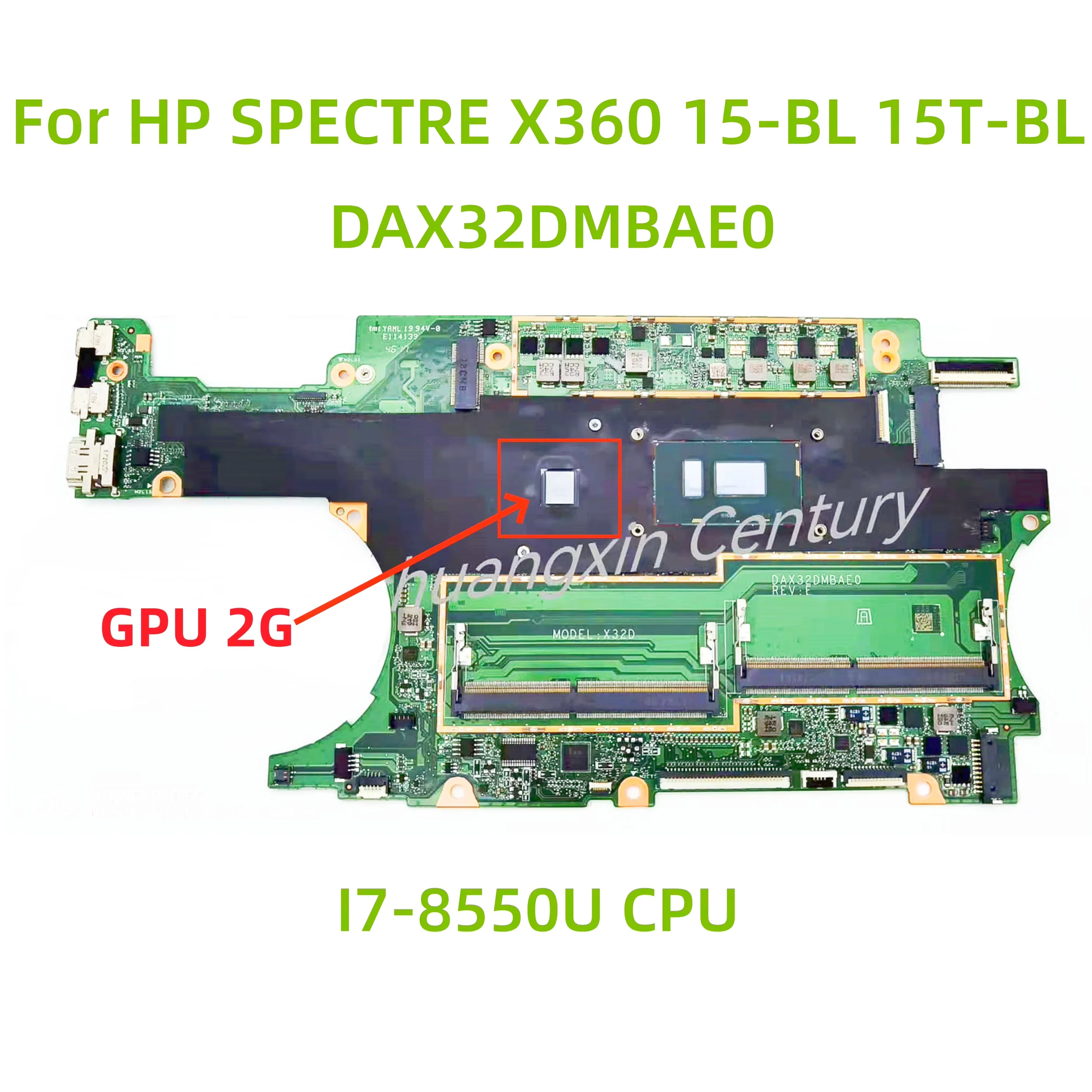 DAX32DMBAE0 DAX32DMBAD0 motherboard suitable for HP SPECTRE X360 15-BL 15T-BL laptop with I7-8550U CPU 2GB GPU 100% test ok
DAX32DMBAE0 DAX32DMBAD0 motherboard suitable for HP SPECTRE X360 15-BL 15T-BL laptop with I7-8550U CPU 2GB GPU 100% test ok