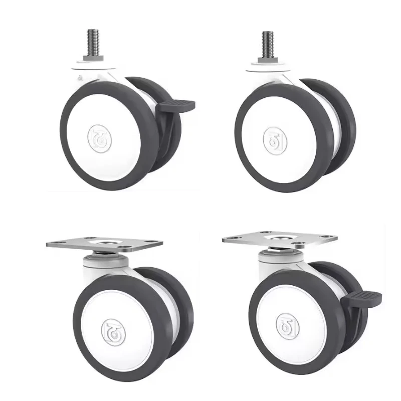 4 Pcs 3-Inch TPR Medical Casters - Flexible Swivel Wheels with Brake, White Dual-Wheel Design
4 Pcs 3-Inch TPR Medical Casters - Flexible Swivel Wheels with Brake, White Dual-Wheel Design