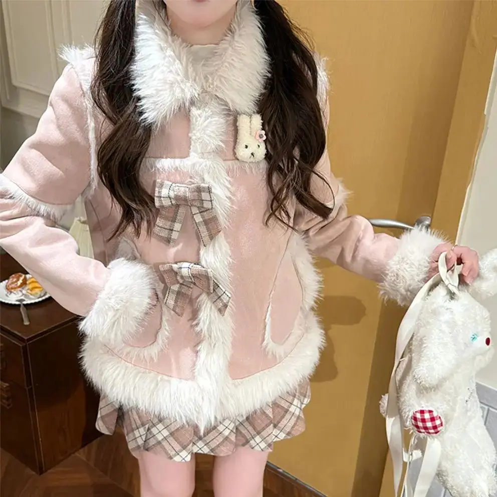 Japan Sweet Pink Plush Suede Woolen Coat For Women Winter Fur Collar Jacket Top
Japan Sweet Pink Plush Suede Woolen Coat For Women Winter Fur Collar Jacket Top