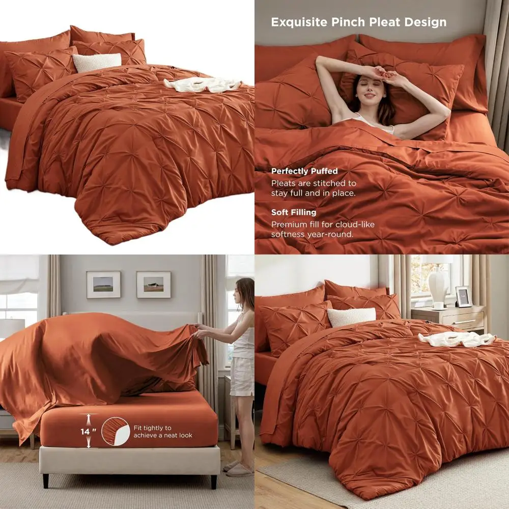 7-Piece Burnt Orange Bedding Set: Pintuck Comforter with Sheets, Pillowcases & Shams - Perfect Gift for Family
7-Piece Burnt Orange Bedding Set: Pintuck Comforter with Sheets, Pillowcases & Shams - Perfect Gift for Family
