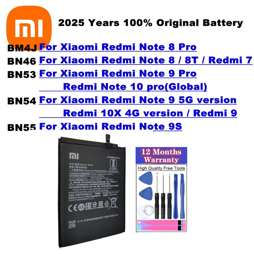 2025 Years BM4J BN46 BN53 BN54 BN55 Original Battery For Xiaomi Redmi Note 8 Pro 8T 9 9S 10 Pro 10X 8Pro 9Pro 10Pro / Redmi 9 7
2025 Years BM4J BN46 BN53 BN54 BN55 Original Battery For Xiaomi Redmi Note 8 Pro 8T 9 9S 10 Pro 10X 8Pro 9Pro 10Pro / Redmi 9 7