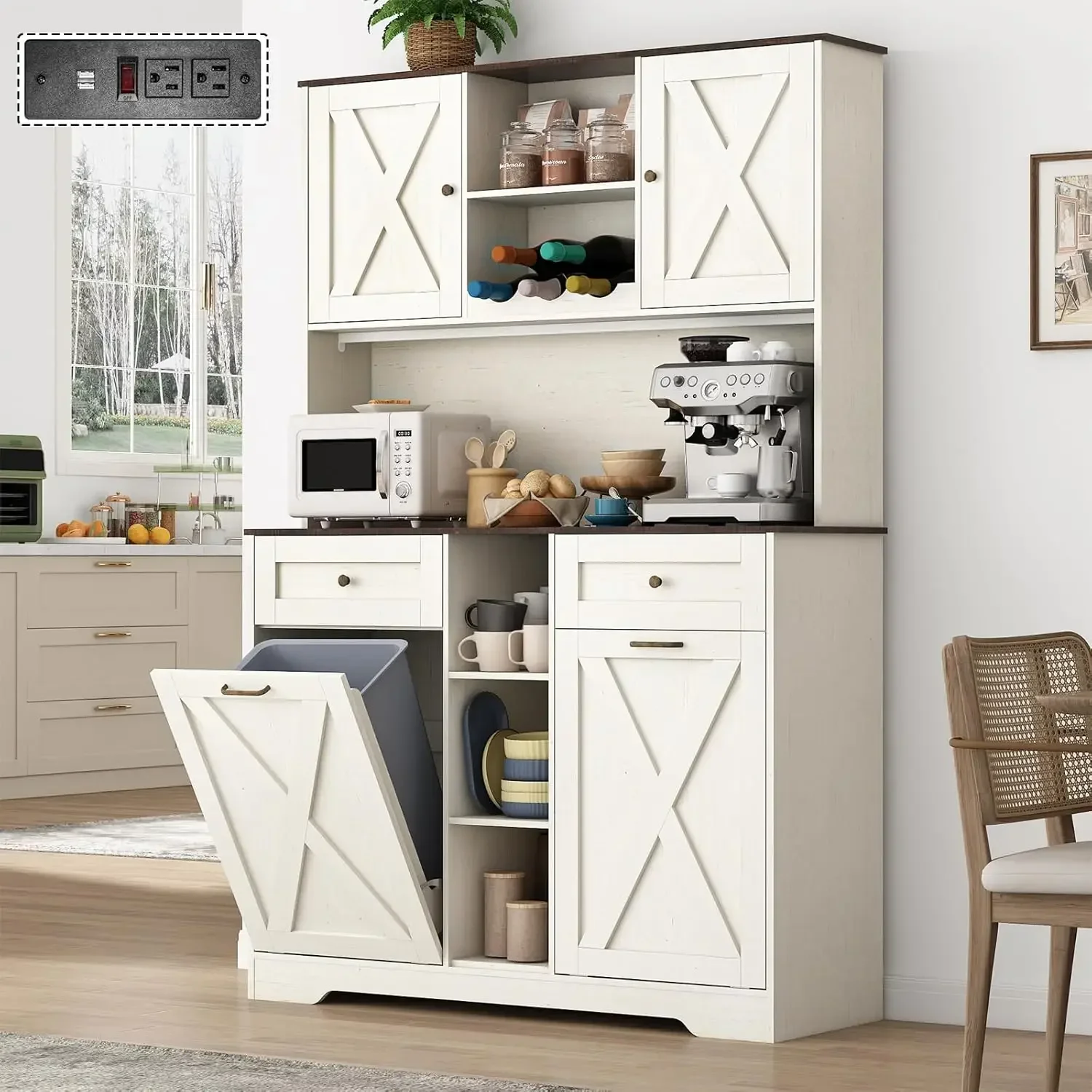 Tall Wide Kitchen Pantry Storage Cabinet Power Outlets Farmhouse Tilt Out Trash Cabinet Two Gallon Garbage Holder Two Drawers Fr
Tall Wide Kitchen Pantry Storage Cabinet Power Outlets Farmhouse Tilt Out Trash Cabinet Two Gallon Garbage Holder Two Drawers Fr