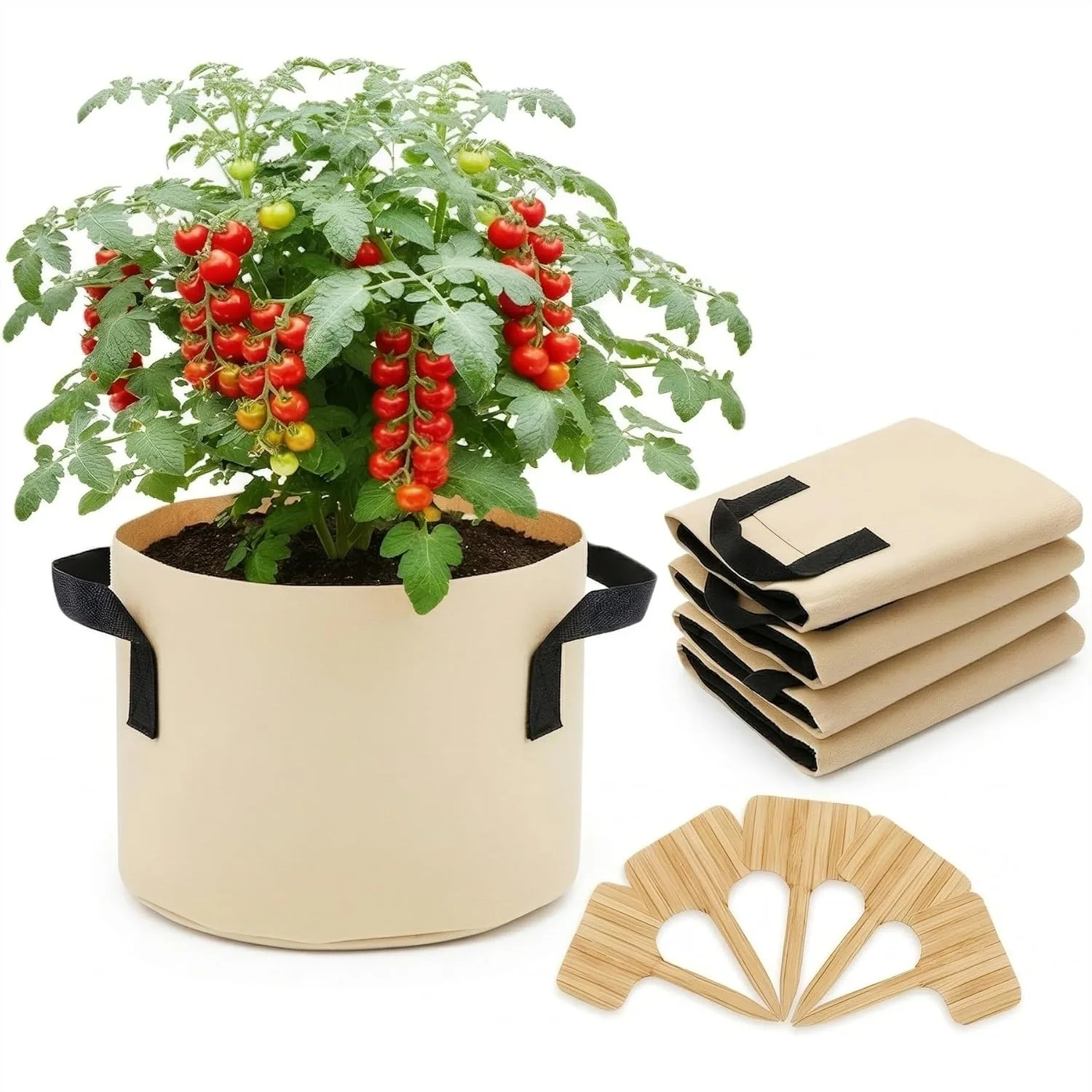 5-Pack 5 Gallon Grow Bags with 5 Bamboo Plant Labels, Thickened Fabric Pots with Handles for Tomato Vegetables Flowers, Tan
5-Pack 5 Gallon Grow Bags with 5 Bamboo Plant Labels, Thickened Fabric Pots with Handles for Tomato Vegetables Flowers, Tan