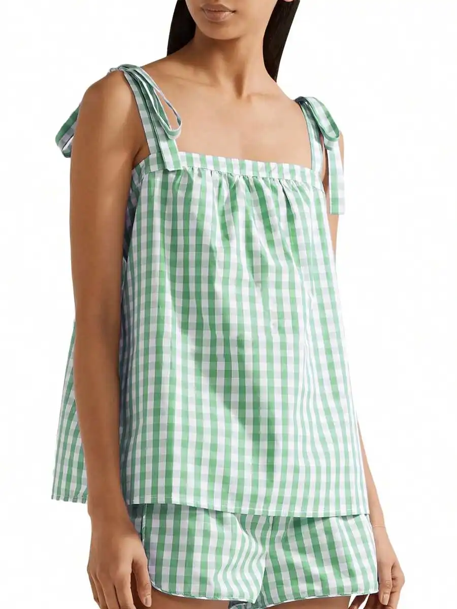 Women Two Piece Pajama Set Sleeveless Tie Strap Plaid Tank Top And Shorts Loungewear
Women Two Piece Pajama Set Sleeveless Tie Strap Plaid Tank Top And Shorts Loungewear