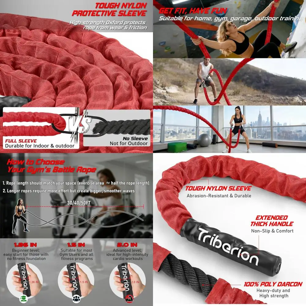 Battle Rope For Home Gym Workout - 1.5 Inch 30ft Heavy Weighted Training Exercise Ropes Fitness Equipment With Sleeve And Anchor
Battle Rope For Home Gym Workout - 1.5 Inch 30ft Heavy Weighted Training Exercise Ropes Fitness Equipment With Sleeve And Anchor