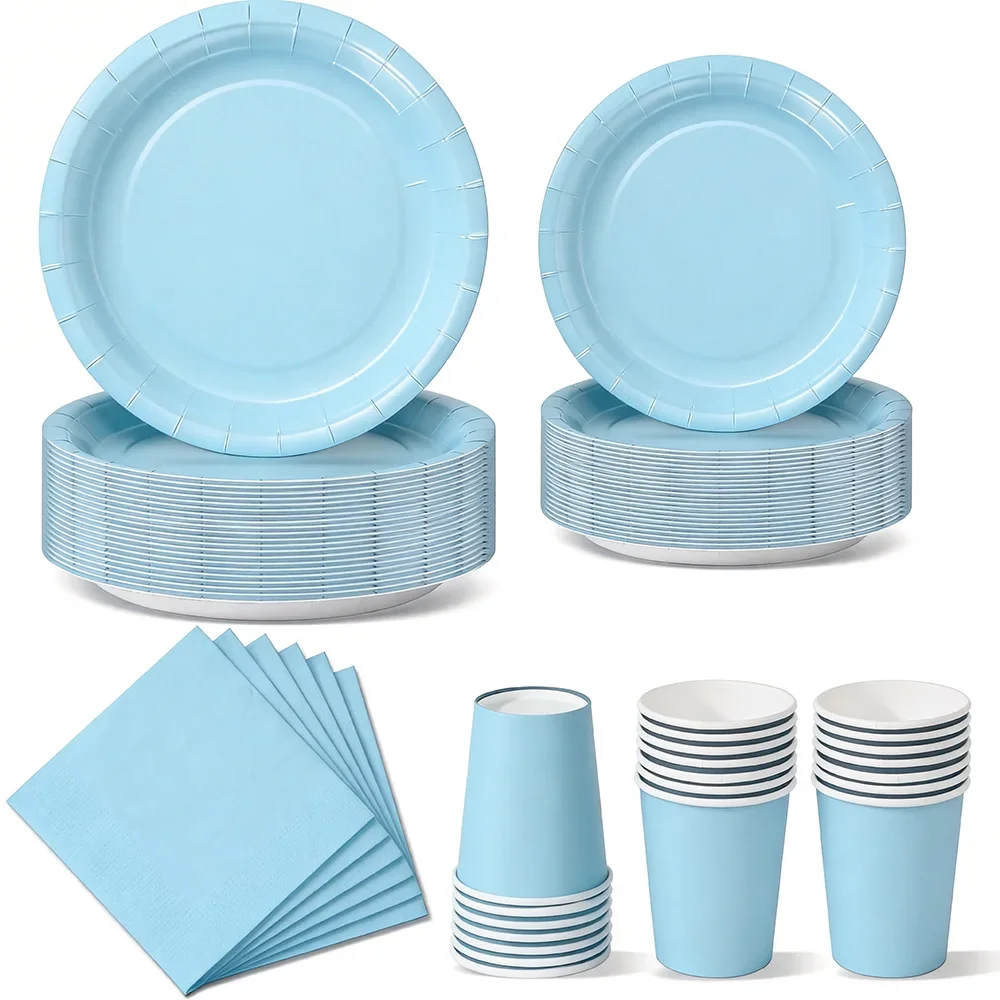 Light Blue Disposable Tableware Set Paper Plates Cups Napkins For Boy Baby Shower Kids Birthday Party Decorations Supplies
Light Blue Disposable Tableware Set Paper Plates Cups Napkins For Boy Baby Shower Kids Birthday Party Decorations Supplies