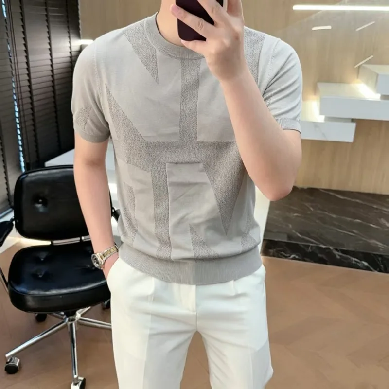 Brand Summer Jacquard Ice Silk Knitted T-shirt for Men Short Sleeve Round Neck Versatile Casual Business T-shirts Streetwear
Brand Summer Jacquard Ice Silk Knitted T-shirt for Men Short Sleeve Round Neck Versatile Casual Business T-shirts Streetwear